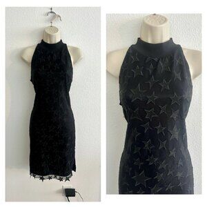 Scotch & Soda NWT XS Black Cocktail Shift Dress Embroidered Star‎ Print Halter